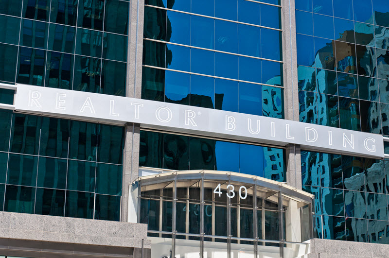 Close up of Realtor Building sign in downtown Chicago