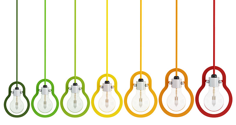 Light bulbs in different color outlines