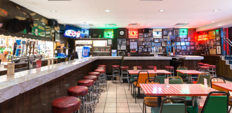 Tables and bar seating at the Billy Goat Tavern